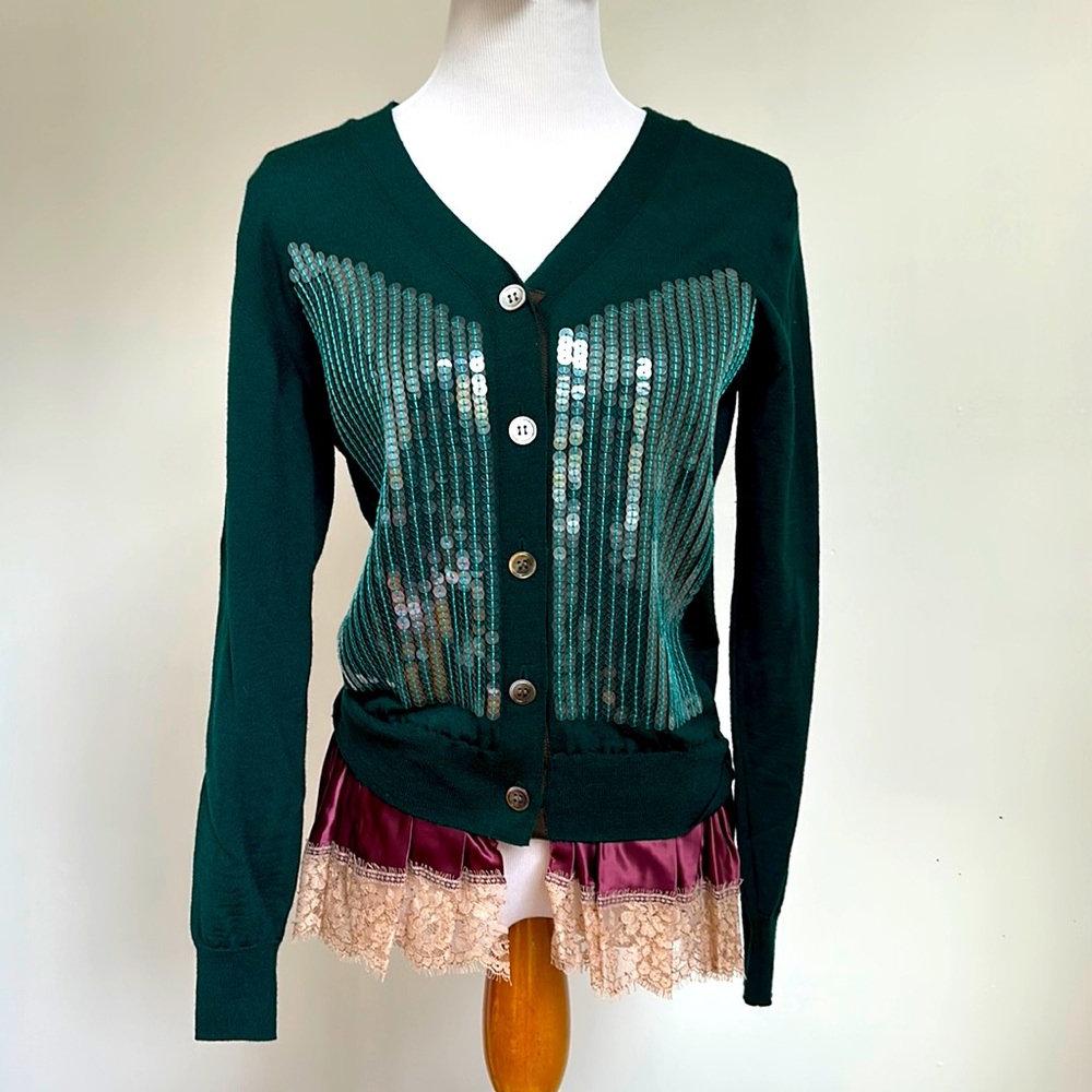 Sacai 1682 Sequin Green Cardigan Sweater Size 2